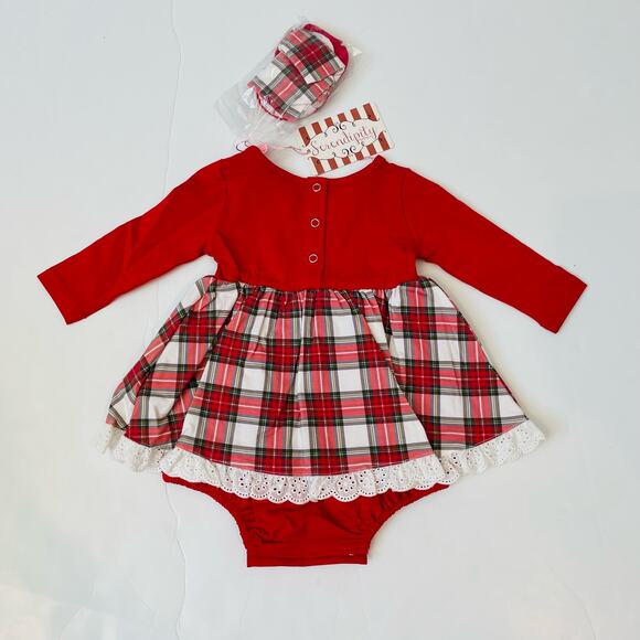 NWT Serendipity 9M Tartan Plaid Embroidered Wreath Dress - Picture 5 of 6